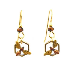 Silver Forest Bee In Honeycomb Drop Earrings