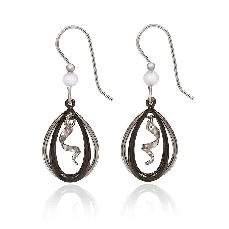 Silver Forest Black And Silver-Tone Metal Spiral Teardrop Earrings 1 Silver Forest Black And Silver-Tone Metal Spiral Teardrop Earrings