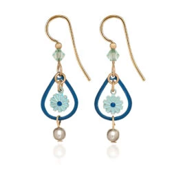 Silver Forest Blue Flower Teardrop Earrings