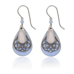Silver Forest Blue Teardrop With Silver Filigree Layered Drop Earrings