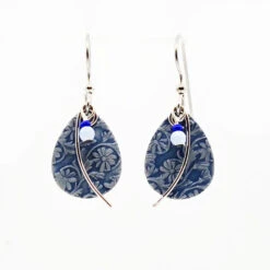 Silver Forest Blue Teardrop And Silver Metal Arc Drop Earrings