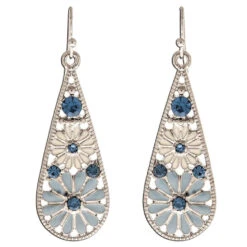 Rain Jewelry Blue And Ivory Flowers Silver Drop Earrings