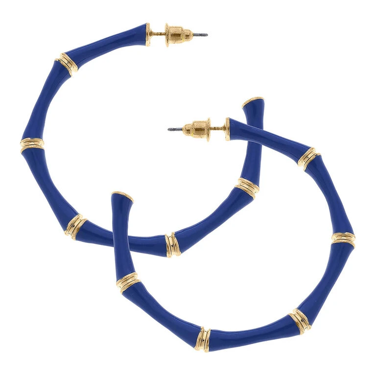 Celeste Blue Enamel Bamboo Hoop Earrings 1 Celeste Blue Enamel Bamboo Hoop Earrings