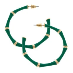 Celeste Green Enamel Bamboo Hoop Earrings