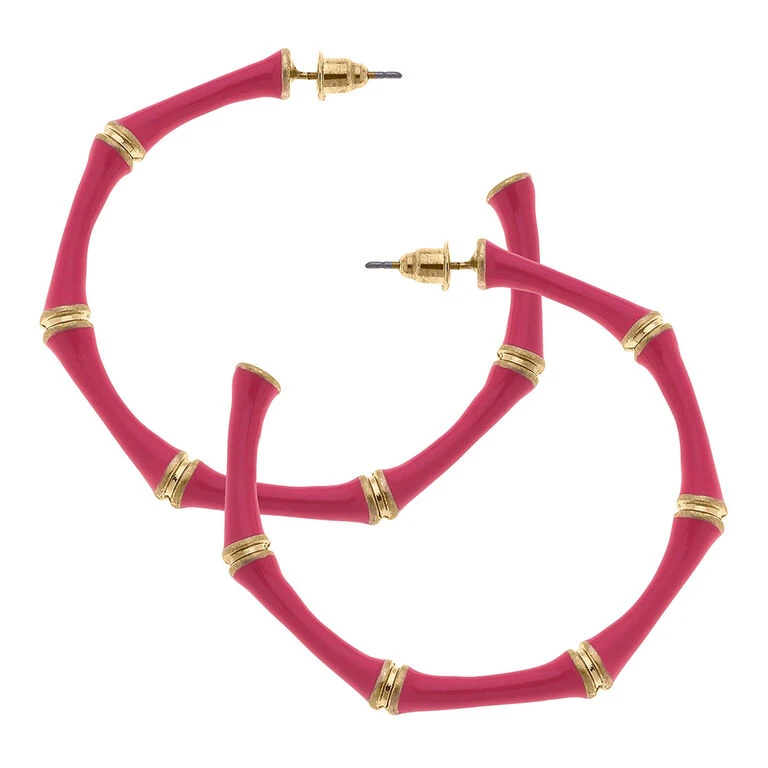 Celeste Pink Enamel Bamboo Hoop Earrings 1 Celeste Pink Enamel Bamboo Hoop Earrings