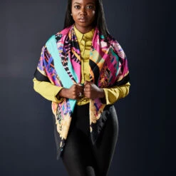 Sylvia Mollie Bold And Bright Abstract Scarf -Vera Bradley Shop Colorful Abstract Floral Scarf With Black Border 1MHG1020 05