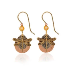 Silver Forest Dragonfly On Mixed Metal Teardrop Earrings