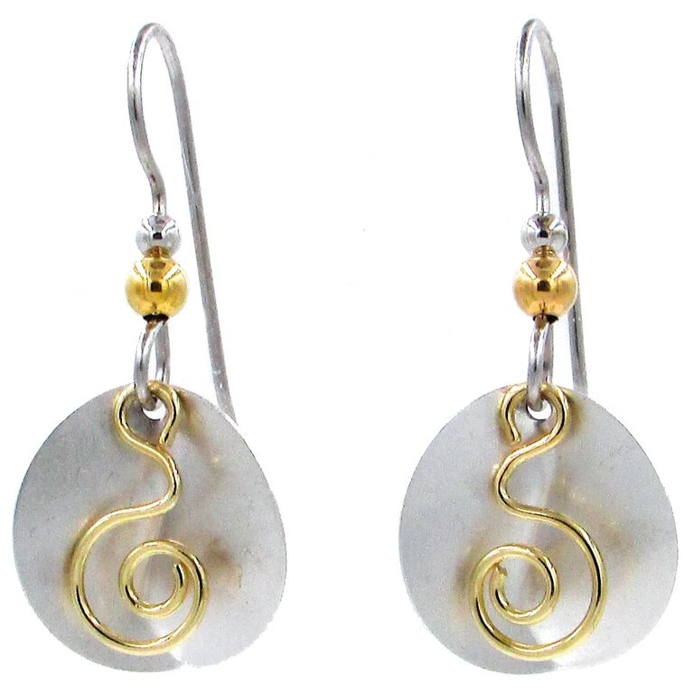 Gold Coil And Silver Creased Disc Drop Earrings 1 Gold Coil And Silver Creased Disc Drop Earrings