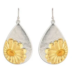 Rain Jewelry Gold Daisy On Silver Metal Teardrop Earrings