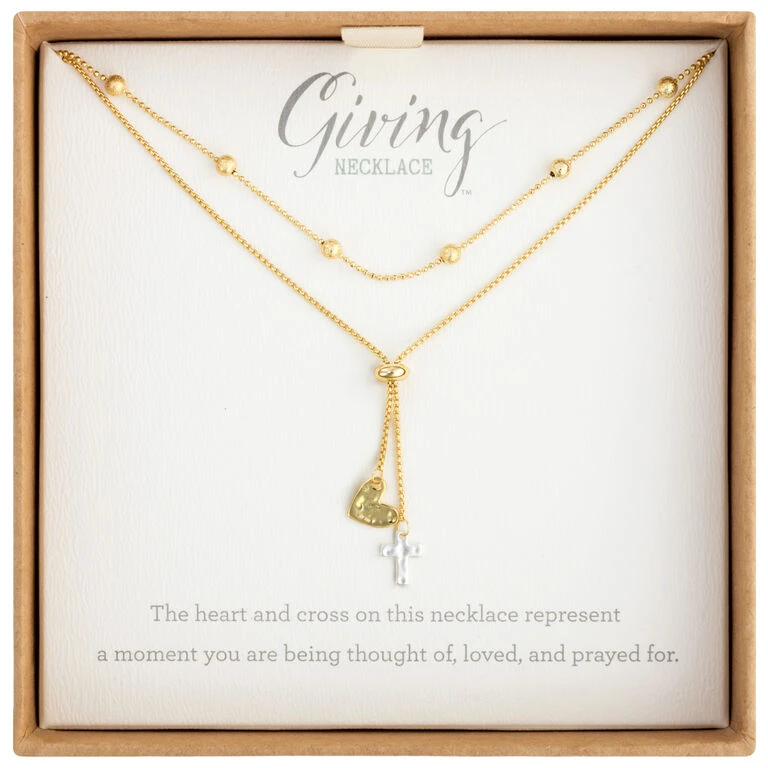 Heart And Cross Charms Giving Necklace, 35" 2 Heart And Cross Charms Giving Necklace, 35" - Image 2