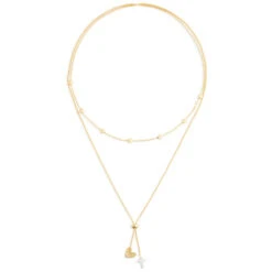 Heart And Cross Charms Giving Necklace, 35" 5 Heart And Cross Charms Giving Necklace, 35" -Vera Bradley Shop Gold Heart and Silver Cross Charms Layered Necklace 1004440103 03