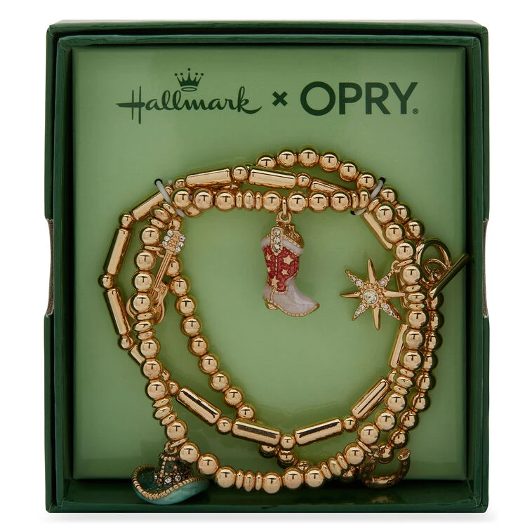 Hallmark X Opry® Gold-Tone Beaded Bracelets With Cowboy Charms, Set Of 3 2 Hallmark X Opry® Gold-Tone Beaded Bracelets With Cowboy Charms, Set Of 3 - Image 2