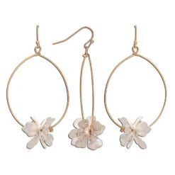 Rain Jewelry Gold Wire With Flower Charm Hoop Earrings