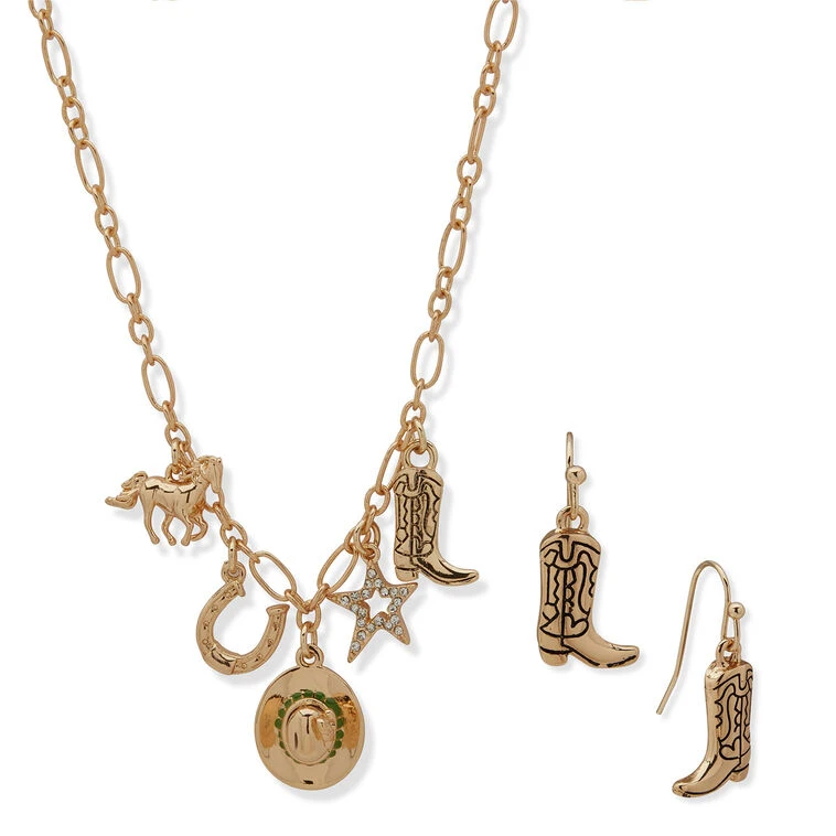 Hallmark X Opry® Crystal And Gold-Tone Drop Earrings And Charm Necklace Set 1 Hallmark X Opry® Crystal And Gold-Tone Drop Earrings And Charm Necklace Set