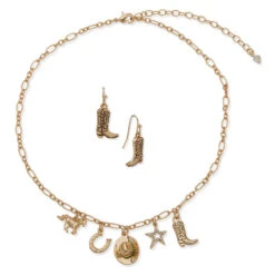 Vera Bradley Shop -Vera Bradley Shop GoldTone Charm Necklace and Boot Earrings Set 39B00030 02