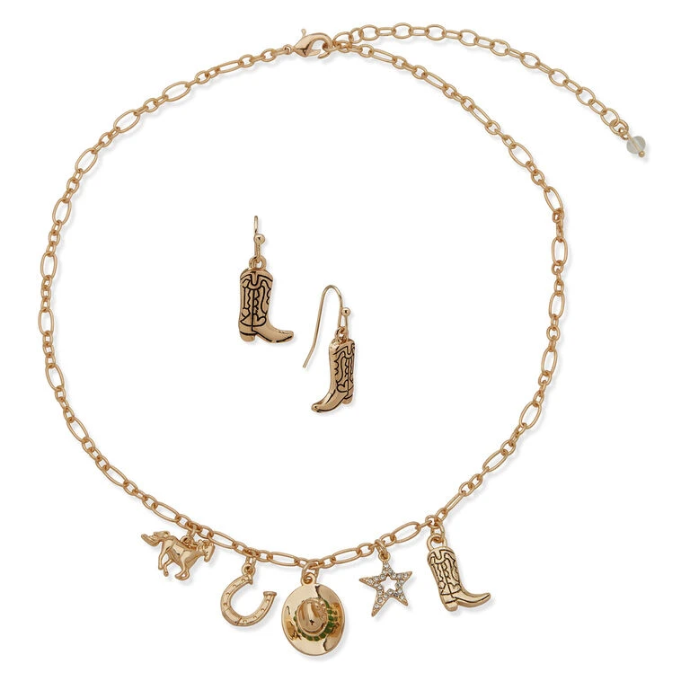 Hallmark X Opry® Crystal And Gold-Tone Drop Earrings And Charm Necklace Set 2 Hallmark X Opry® Crystal And Gold-Tone Drop Earrings And Charm Necklace Set - Image 2