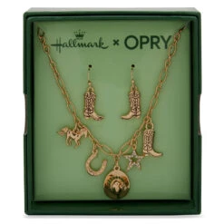 Hallmark X Opry® Crystal And Gold-Tone Drop Earrings And Charm Necklace Set 6 Hallmark X Opry® Crystal And Gold-Tone Drop Earrings And Charm Necklace Set -Vera Bradley Shop GoldTone Charm Necklace and Boot Earrings Set 39B00030 03