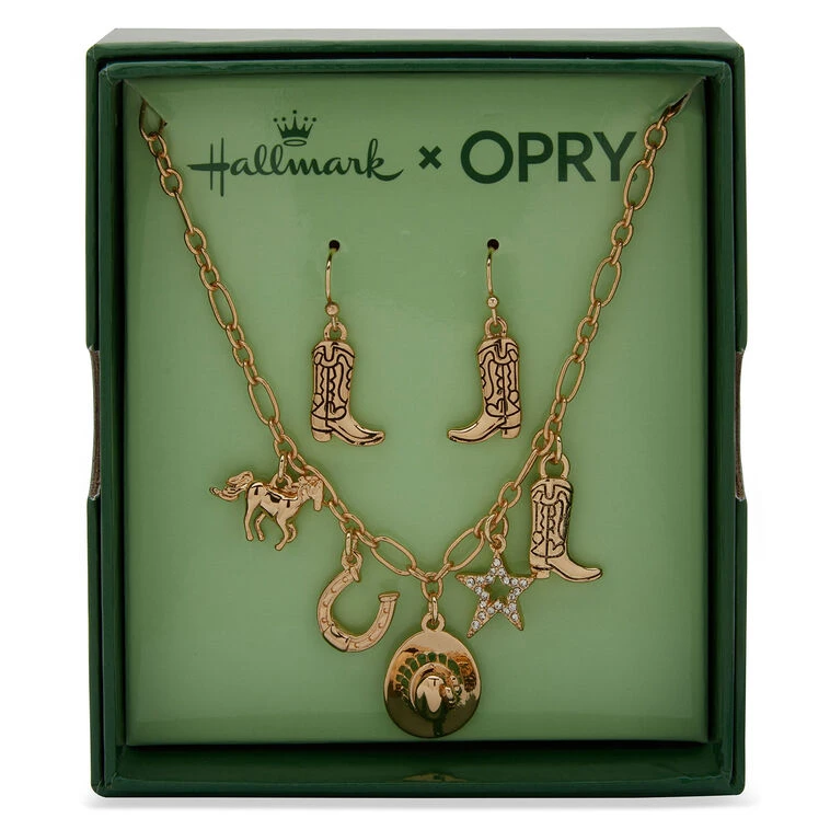 Hallmark X Opry® Crystal And Gold-Tone Drop Earrings And Charm Necklace Set 3 Hallmark X Opry® Crystal And Gold-Tone Drop Earrings And Charm Necklace Set - Image 3