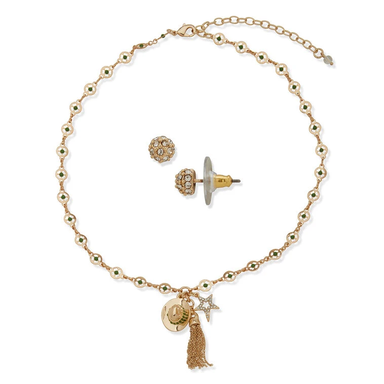 Hallmark X Opry® Sparkly Stud Earrings And Green Bead Necklace Set 2 Hallmark X Opry® Sparkly Stud Earrings And Green Bead Necklace Set - Image 2