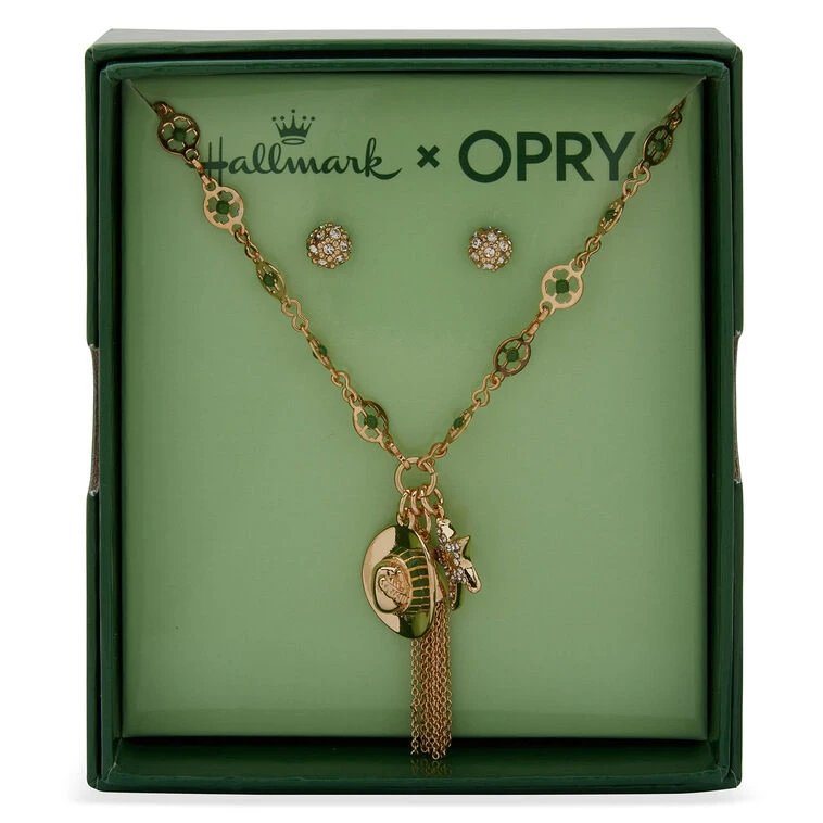 Hallmark X Opry® Sparkly Stud Earrings And Green Bead Necklace Set 3 Hallmark X Opry® Sparkly Stud Earrings And Green Bead Necklace Set - Image 3