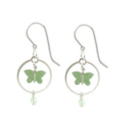 Silver Forest Green Butterfly Silver Metal Drop Earrings