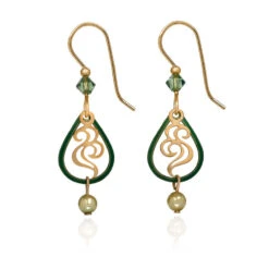 Silver Forest Green And Gold Open Teardrop Earrings