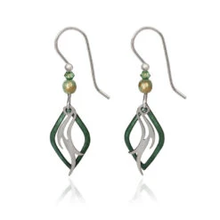 Silver Forest Green And Silver-Tone Flame Layered Metal Drop Earrings