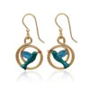 Silver Forest Hummingbird On Gold-Tone Coil Drop Earrings