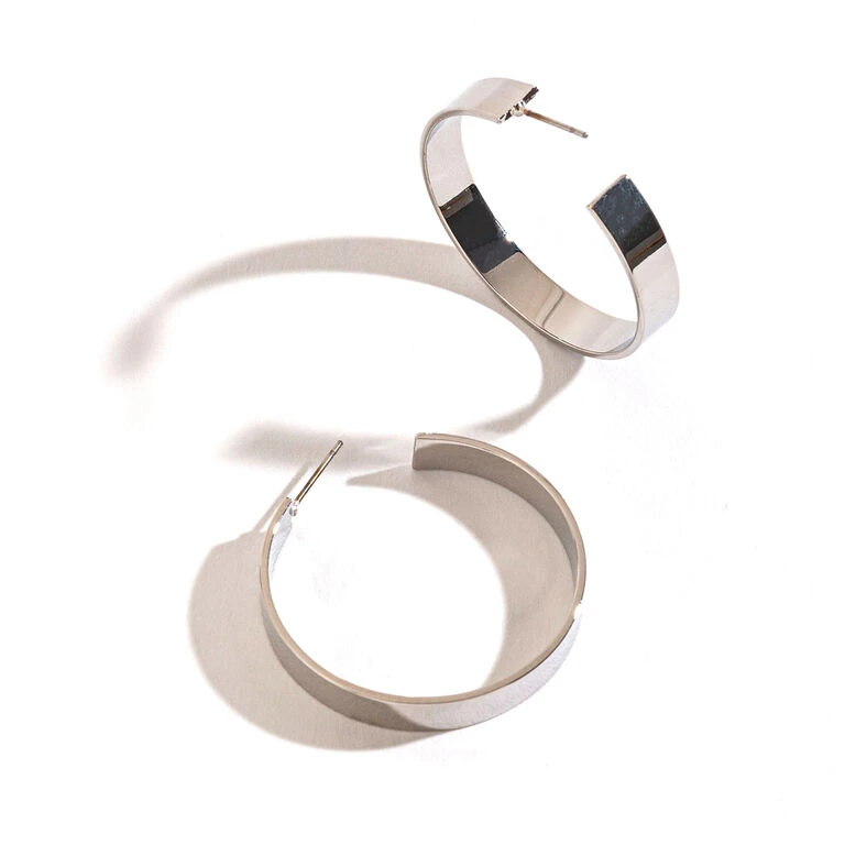 Howard's Jewelry Large Flat Silver Hoop Earrings 1 Howard's Jewelry Large Flat Silver Hoop Earrings