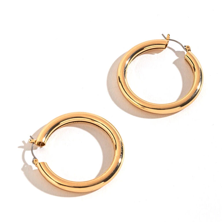 Howard's Jewelry Large Tube Gold Hoop Earrings 1 Howard's Jewelry Large Tube Gold Hoop Earrings