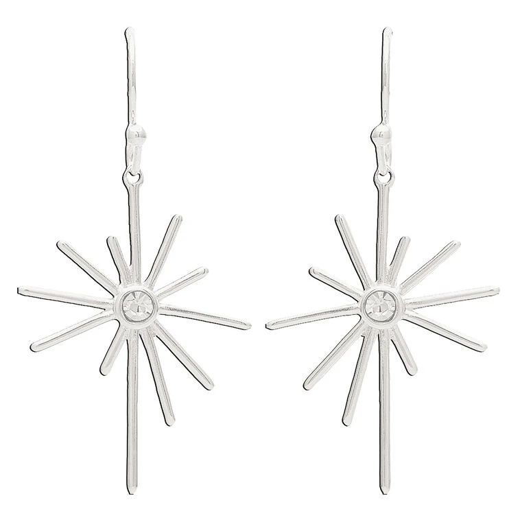 Rain Jewelry Mod Starburst Silver Metal Earrings 1 Rain Jewelry Mod Starburst Silver Metal Earrings