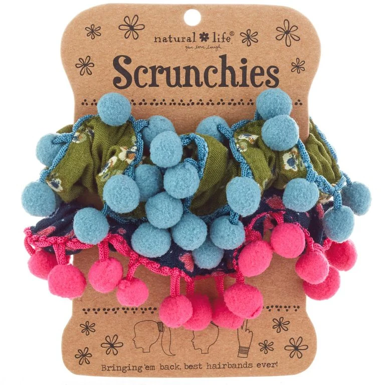 Natural Life Floral Pom-Pom Scrunchies, Set Of 2 1 Natural Life Floral Pom-Pom Scrunchies, Set Of 2