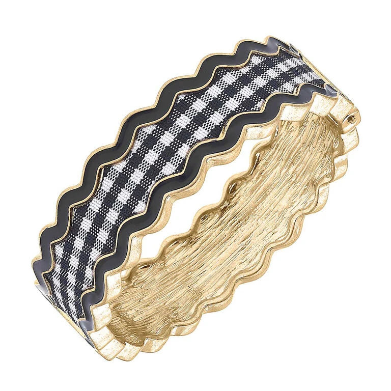 Annalise Navy And White Gingham Hinged Bangle 1 Annalise Navy And White Gingham Hinged Bangle