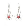 Silver Forest Open Flower With Pink Stone Silver Metal Drop Earrings