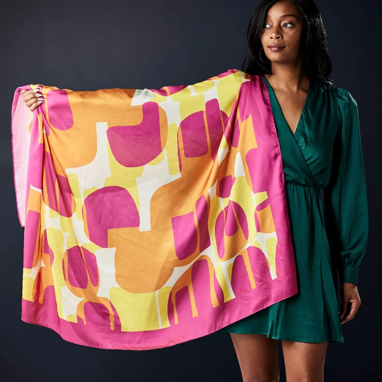 Sylvia Mollie Orange And Pink Color Block Scarf 5 Sylvia Mollie Orange And Pink Color Block Scarf - Image 5