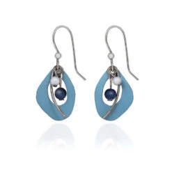 Silver Forest Organic Blue Oval And Silver Metal Drop Earrings