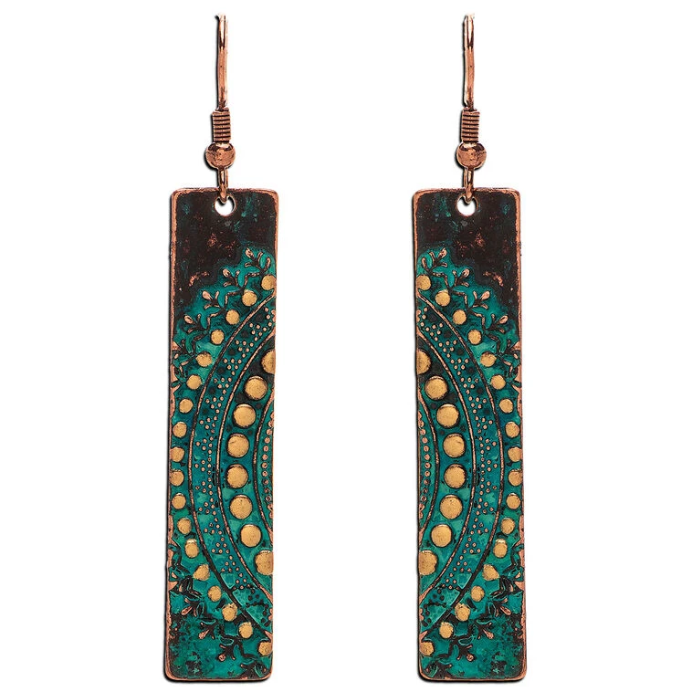 Rain Jewelry Sun Medallion Copper Bar Earrings 1 Rain Jewelry Sun Medallion Copper Bar Earrings
