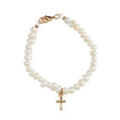 Mud Pie Gold Cross Pearl Bracelet For Toddler
