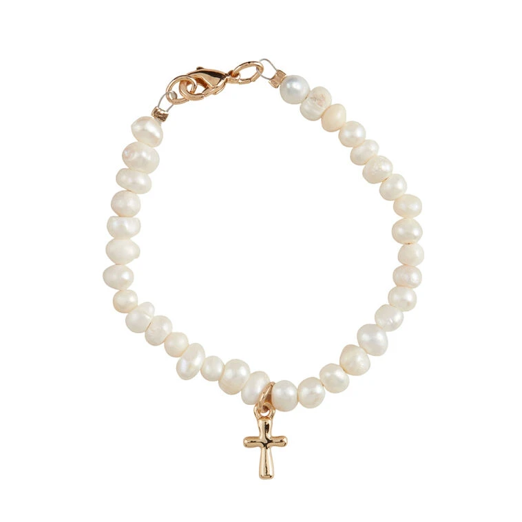 Mud Pie Gold Cross Pearl Bracelet For Toddler 1 Mud Pie Gold Cross Pearl Bracelet For Toddler