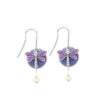Silver Forest Purple Dragonfly On Blue Disc Silver-Tone Metal Drop Earrings