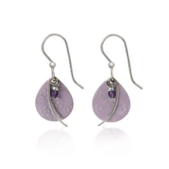 Silver Forest Purple Teardrop And Silver Metal Earrings