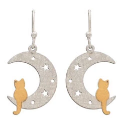 Rain Jewelry Cat In Moon Matte Mixed Metal Earrings
