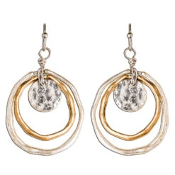Rain Jewelry Hammered Disc Mixed Metal Drop Earrings