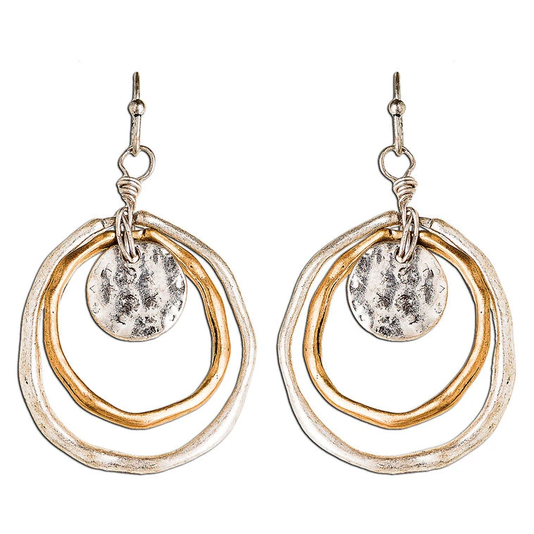 Rain Jewelry Hammered Disc Mixed Metal Drop Earrings 1 Rain Jewelry Hammered Disc Mixed Metal Drop Earrings
