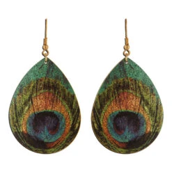 Rain Jewelry Large Peacock Feather Printed Earrings