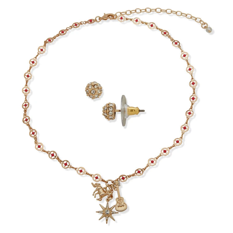 Hallmark X Opry® Sparkly Stud Earrings And Red Bead Necklace Set 2 Hallmark X Opry® Sparkly Stud Earrings And Red Bead Necklace Set - Image 2