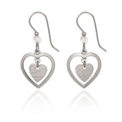 Silver Forest Heart In Open Heart Silver Metal Drop Earrings