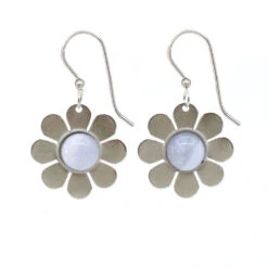 Silver Forest Silver Metal Daisy With Blue Lace Agate Drop Earrings