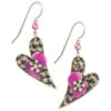 Silver And Pink Hearts Layered Metal Drop Earrings