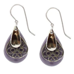 Silver Forest Silver Metal And Lavender Layered Teardrop Earrings